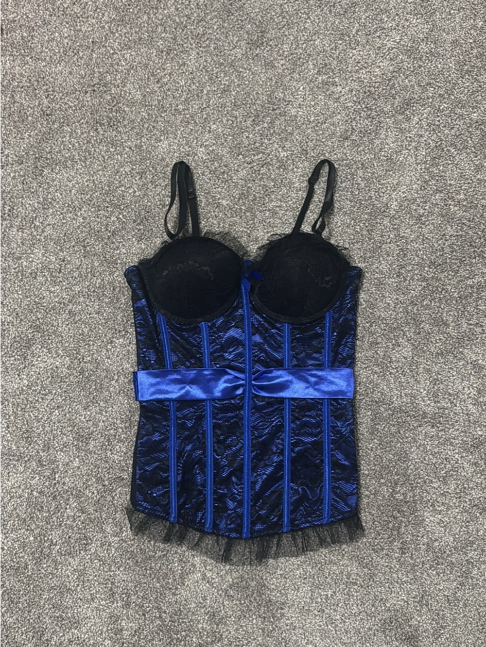 Black and Blue Lace Corset Top
